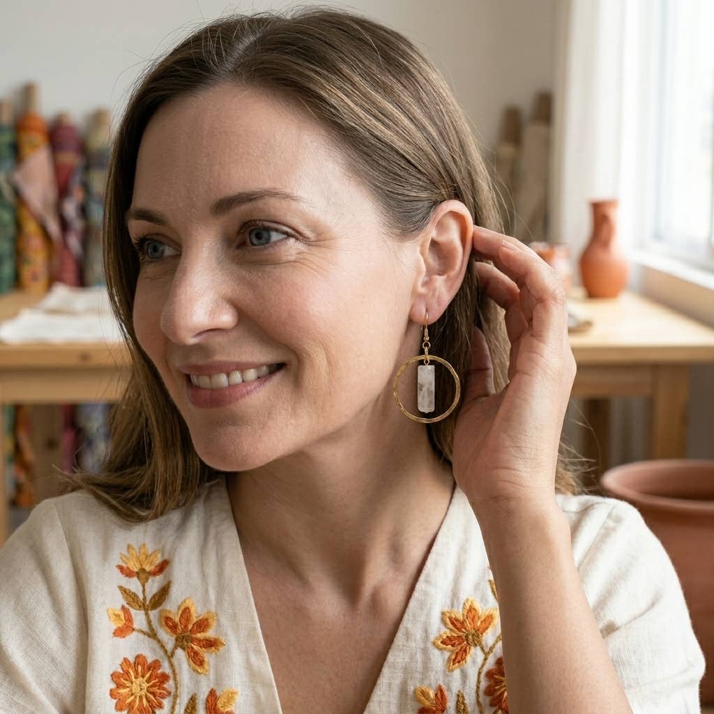 Akriti Quartz Circle Gold Earrings