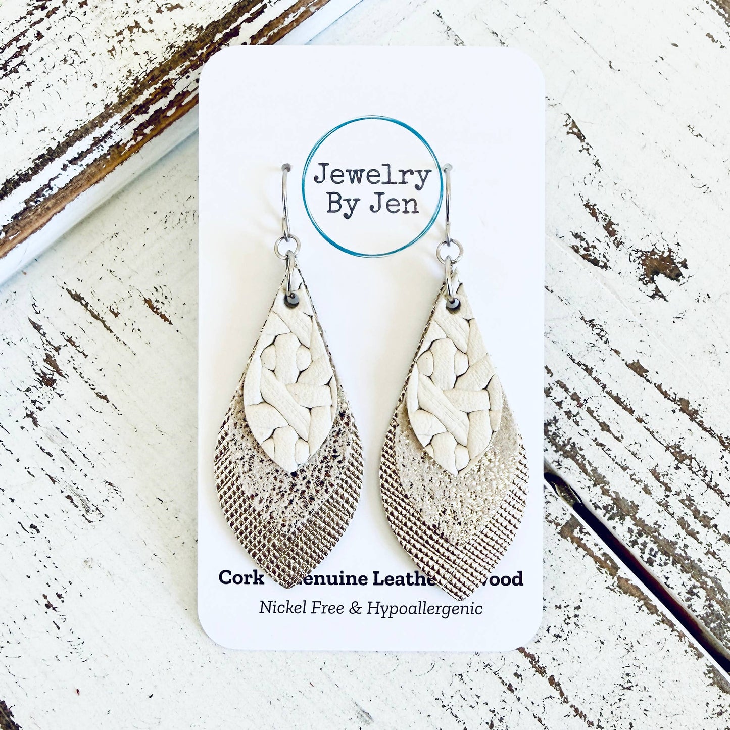 Cream & Platinum-Layered Earrings