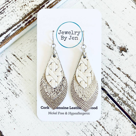 Cream & Platinum-Layered Earrings