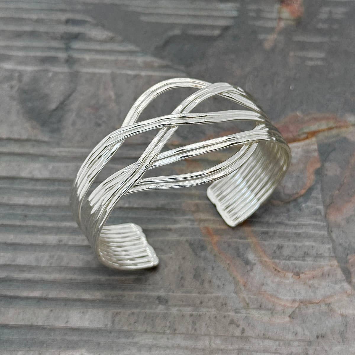 Woven Stream Silver Cuff Bracelet