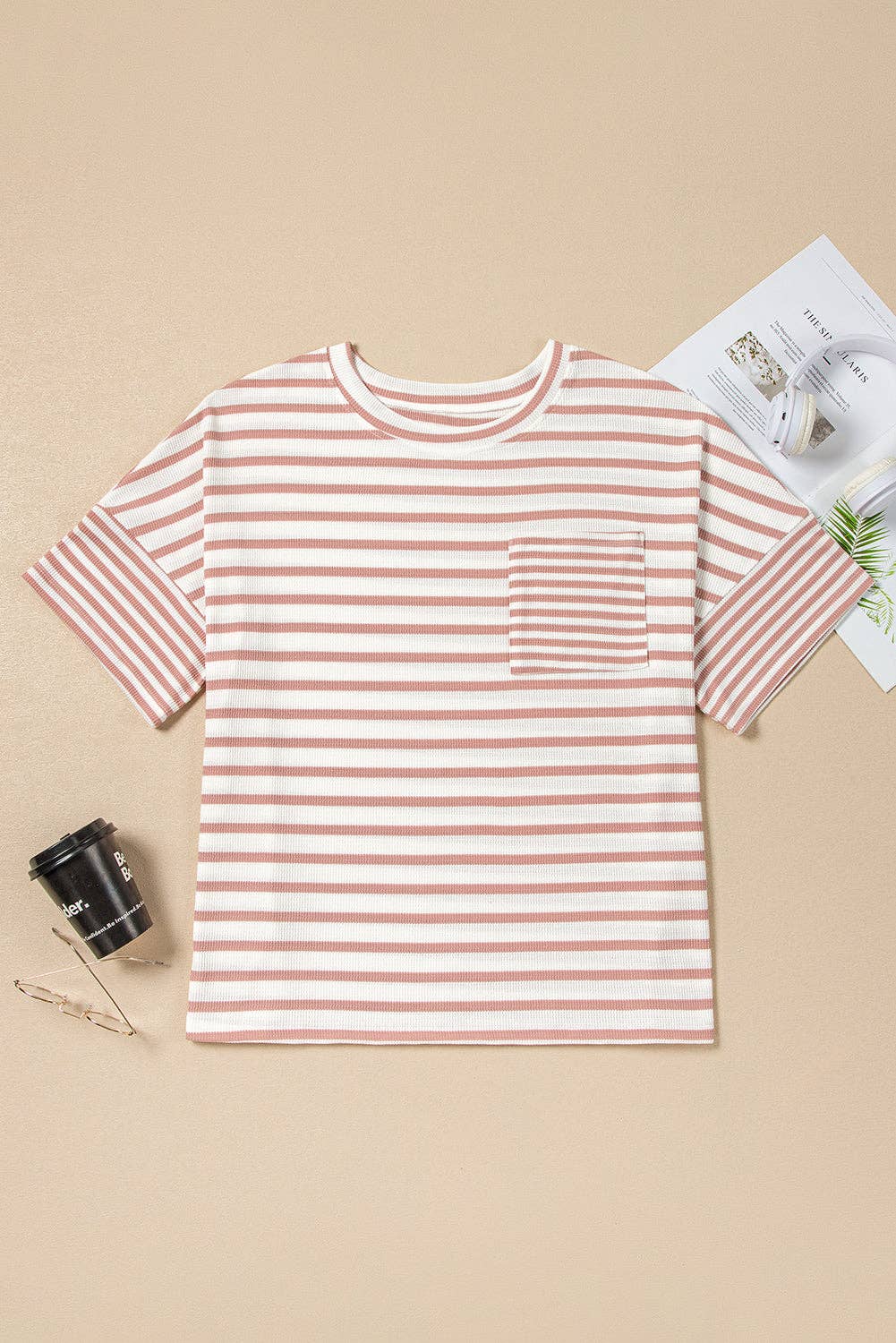 Pink Striped Plus Size Pocket Top