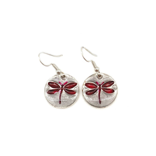 Dragonfly Raspberry/Grey Earrings