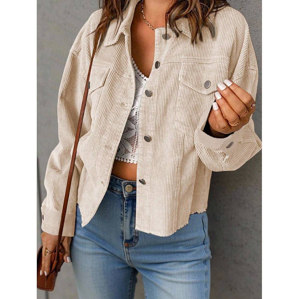 Apricot Corduroy Button Up Shacket