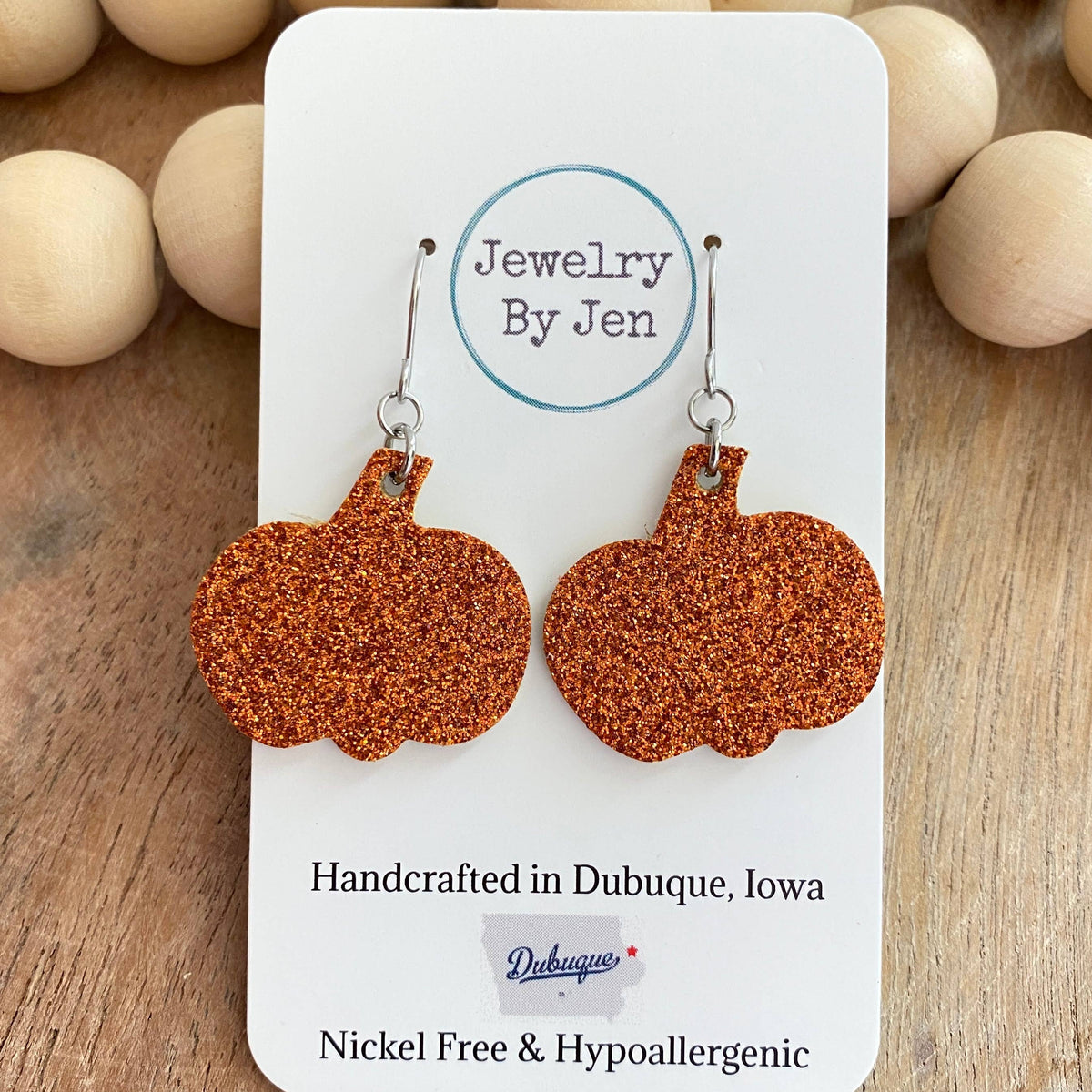 Small Pumpkin Earrings: Orange Fine Glitter