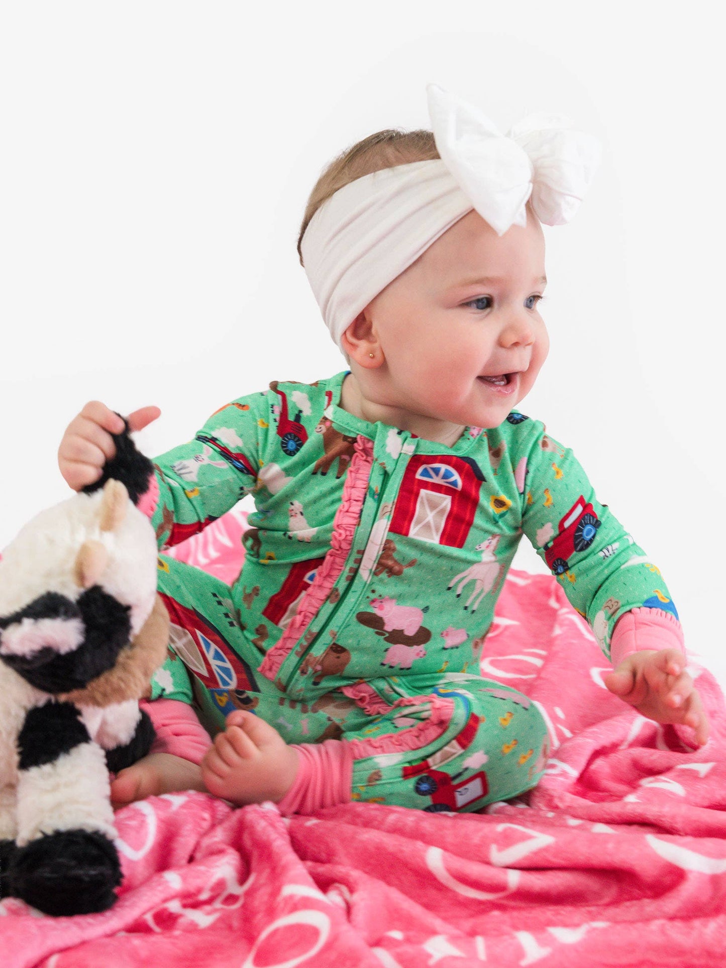 Girls Farm Friends Convertible Ruffle One Piece Footie Pajama