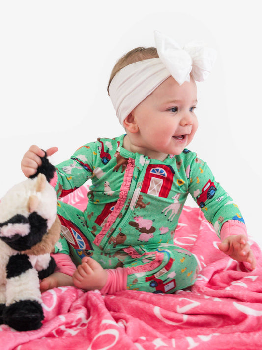 Girls Farm Friends Convertible Ruffle One Piece Footie Pajama