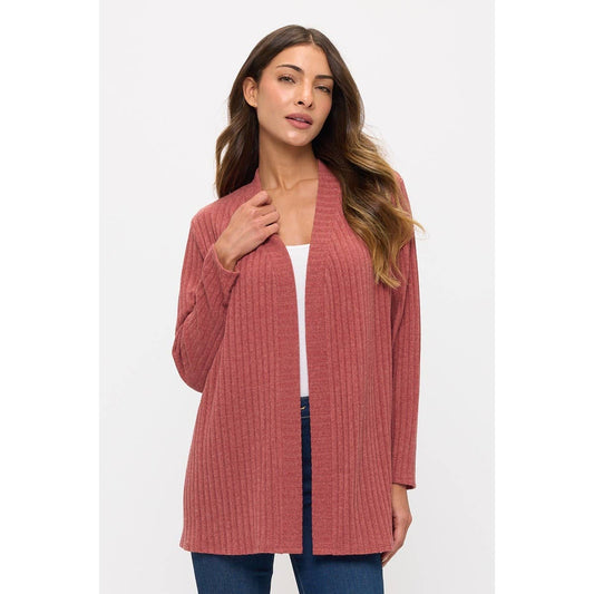 Mauve rib knit open cardigan