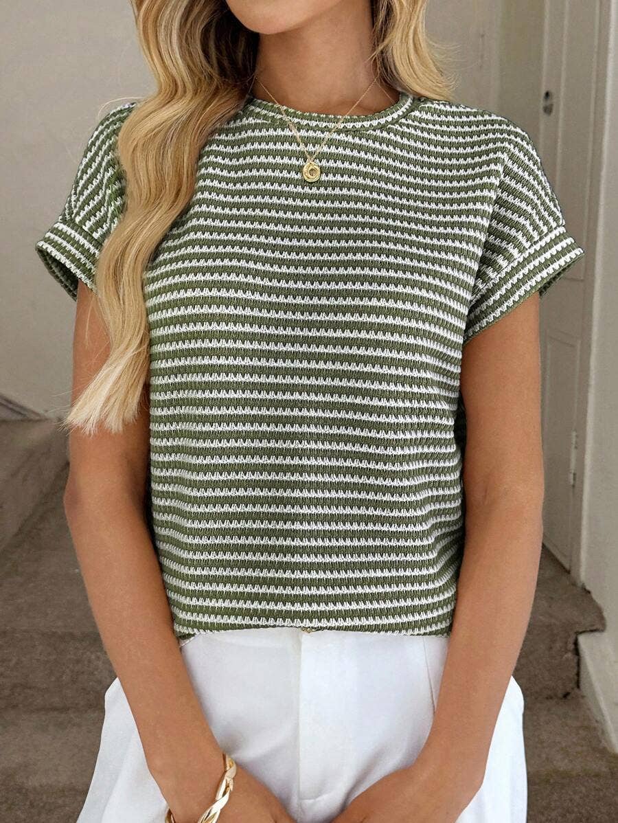 Striped Knit Crew Neck Top