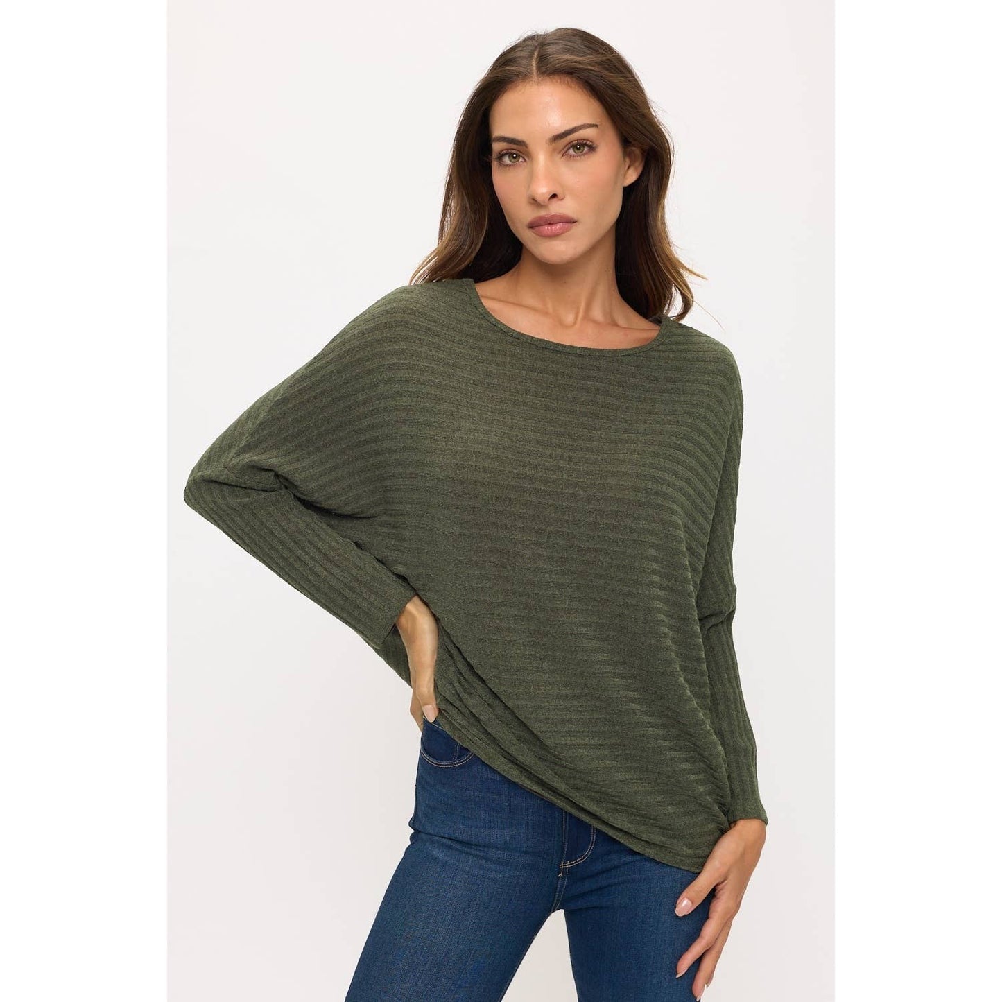 Olive oversized dolman ribbed top