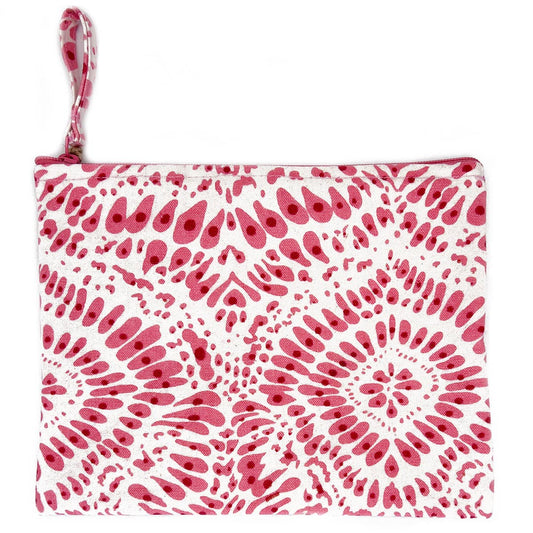 Block Printed Canvas Pouch - Pink Paradise