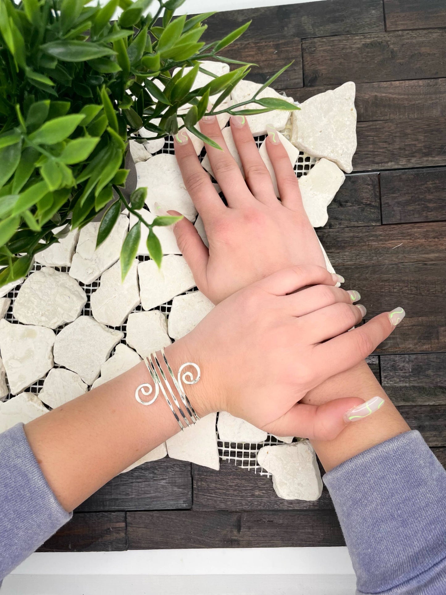 Silver Plated Adjustable Cuff Bracelet - Narrow S Spiral