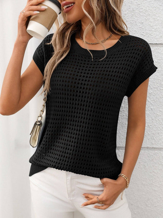 Black hollow out knit top