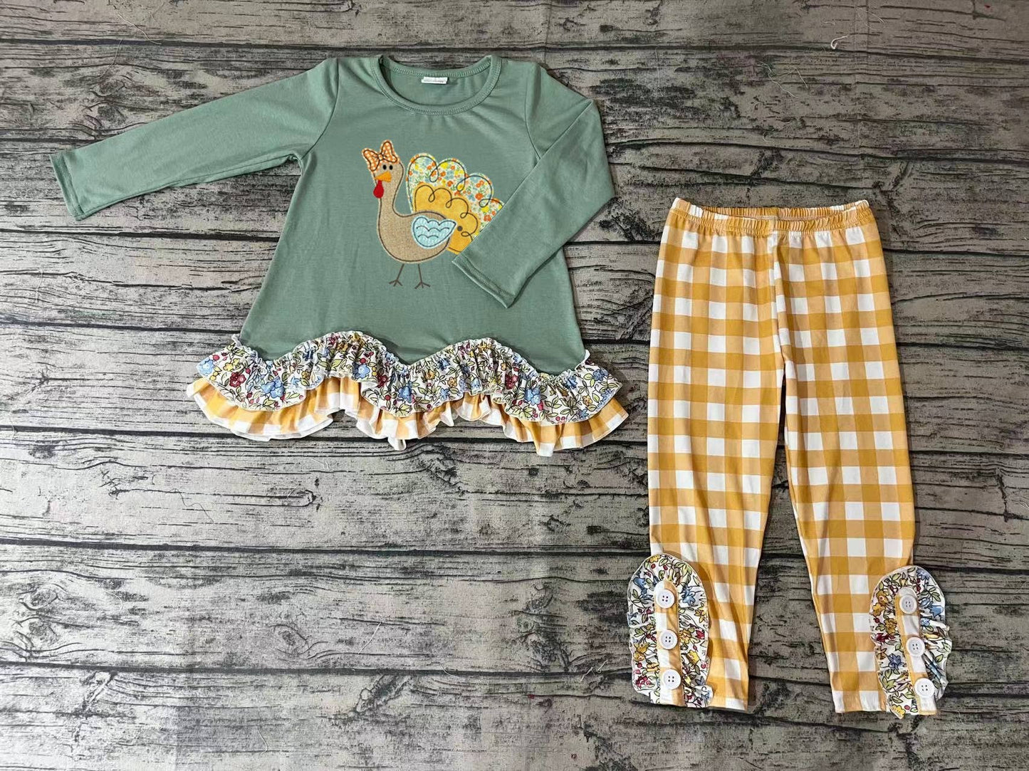 Baby Girls Thanksgiving Turkey Ruffle Top with Tunic Pants