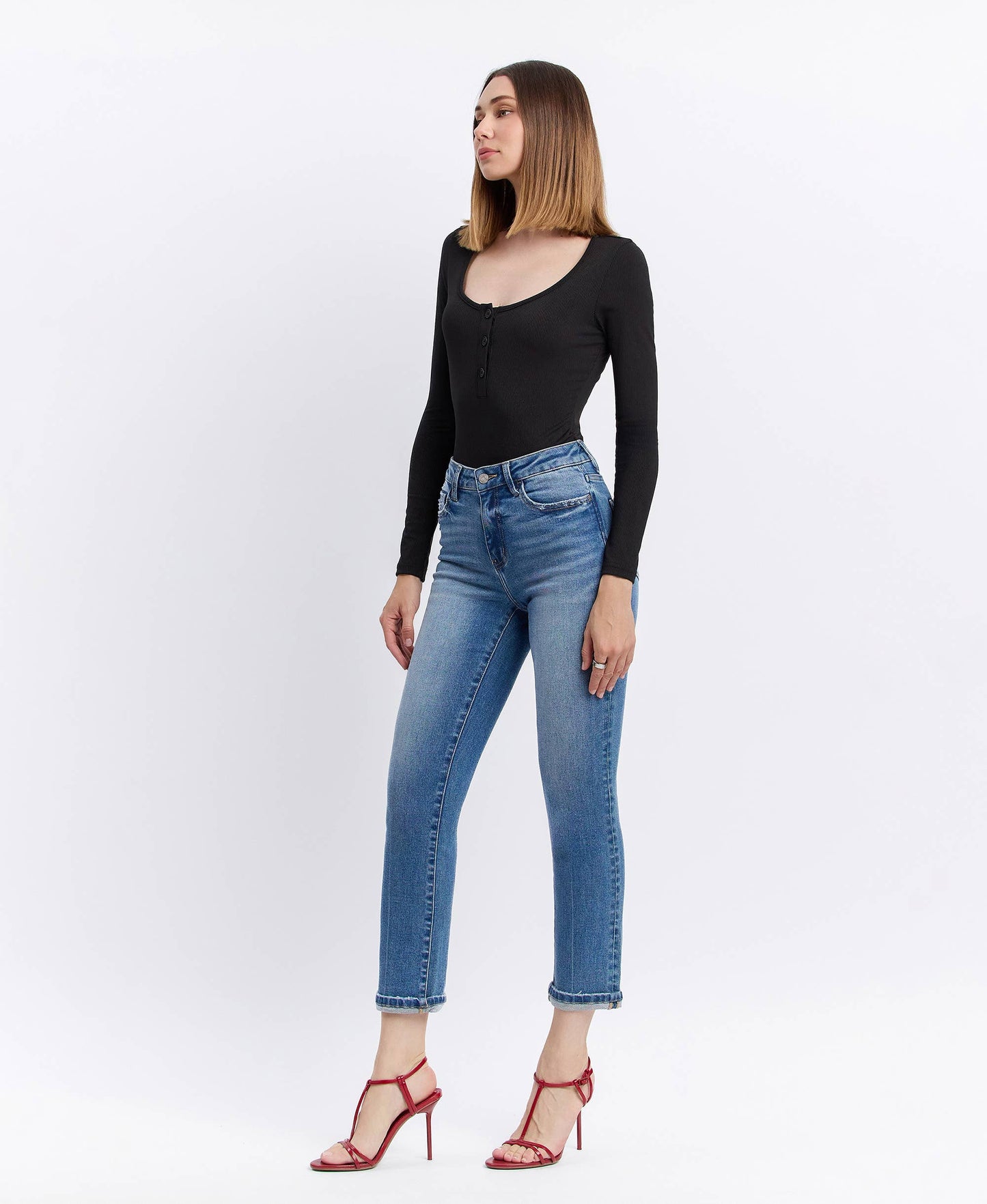 High Rise cuffed crop slim straight Vervet jeans