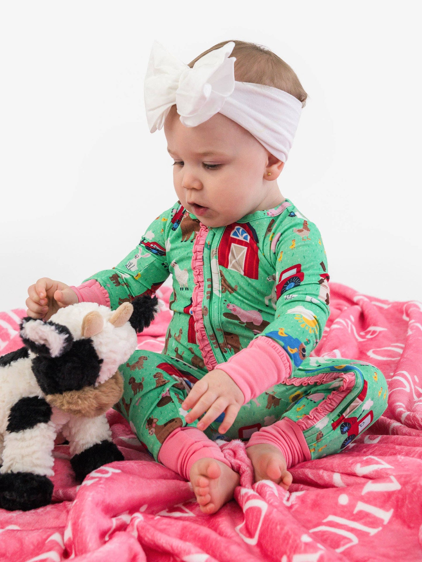 Girls Farm Friends Convertible Ruffle One Piece Footie Pajama