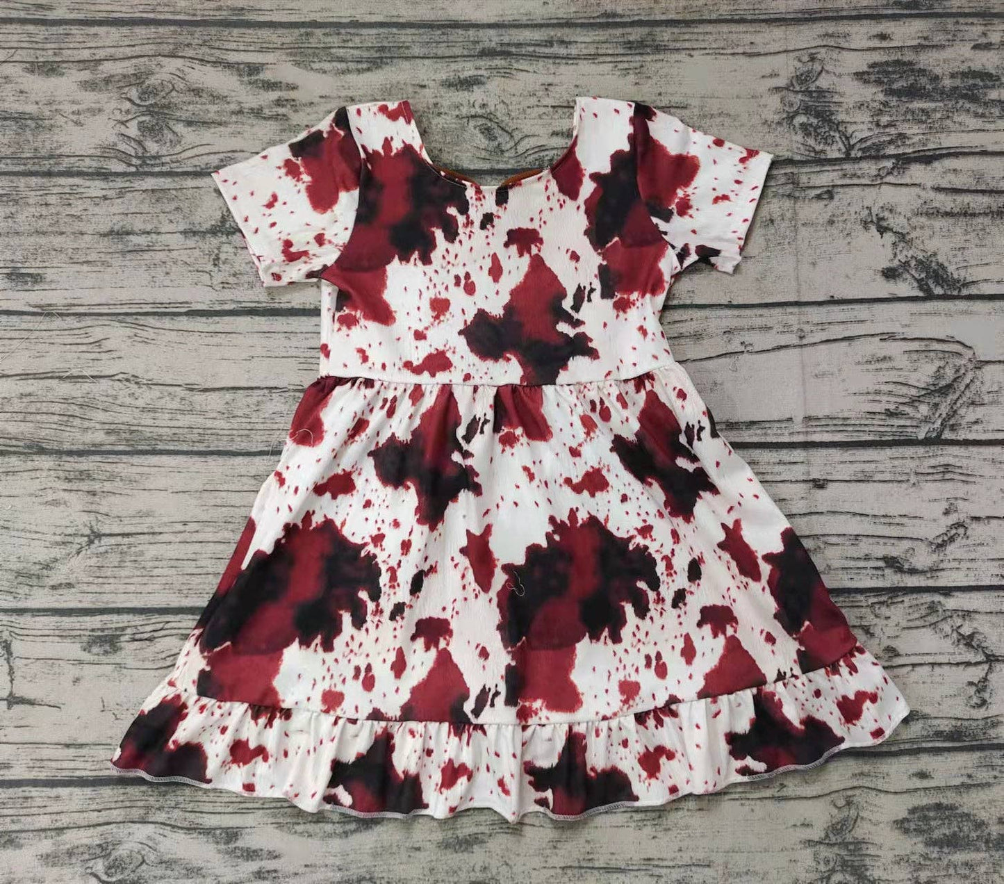 Baby girls summer cow print bow knee length dresses