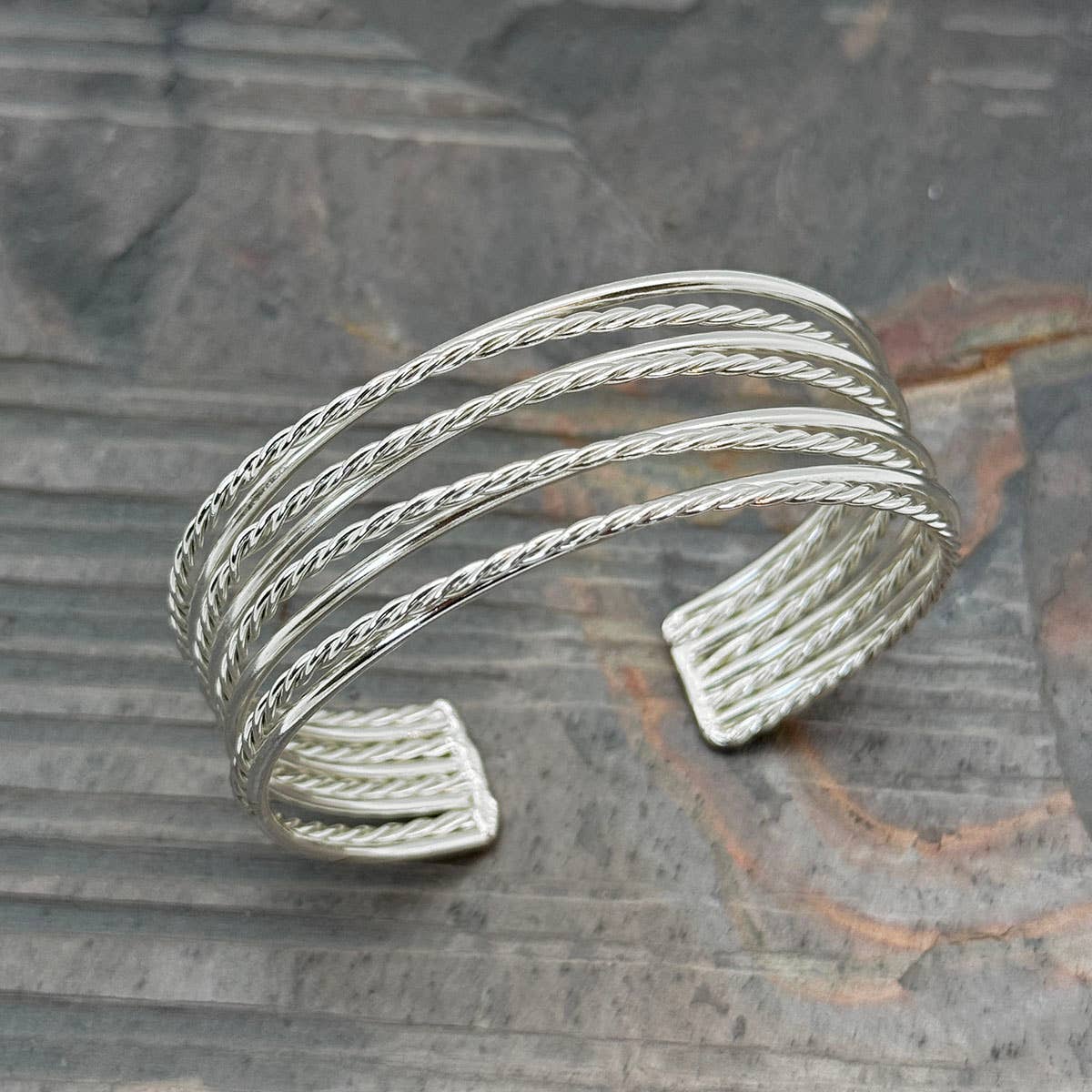 Multi-Strand Twist Silver Cuff Bracelet
