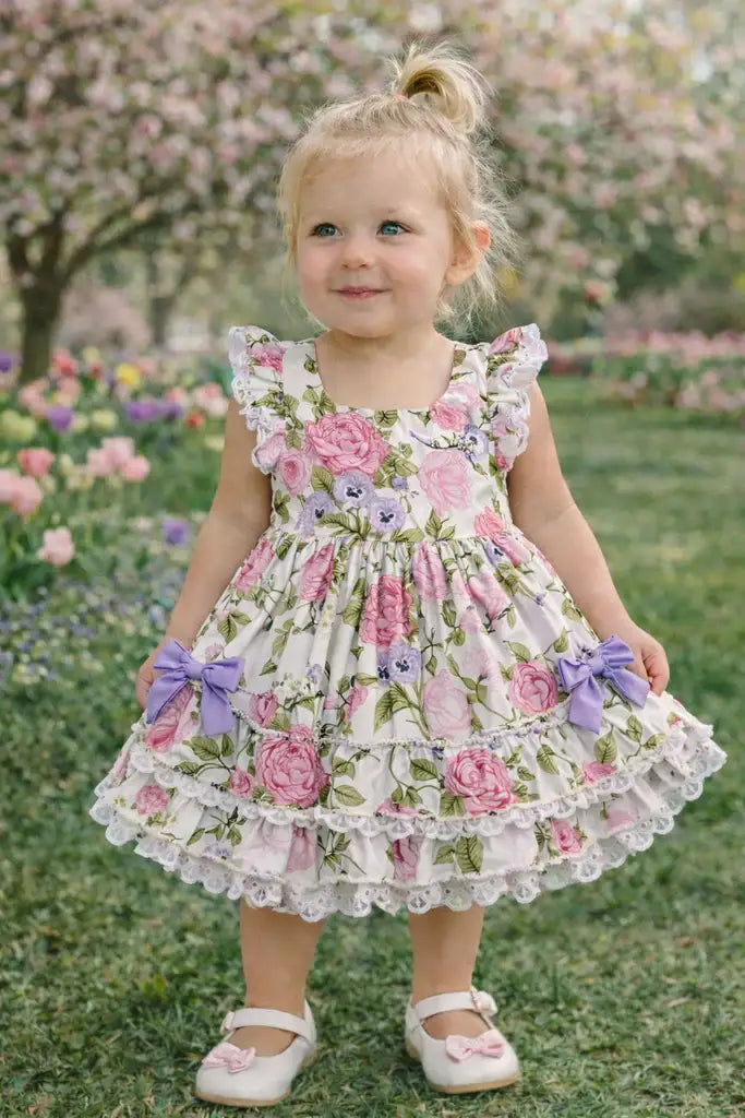 Pink Floral Double Ruffle Dress