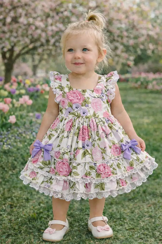 Pink Floral Double Ruffle Dress