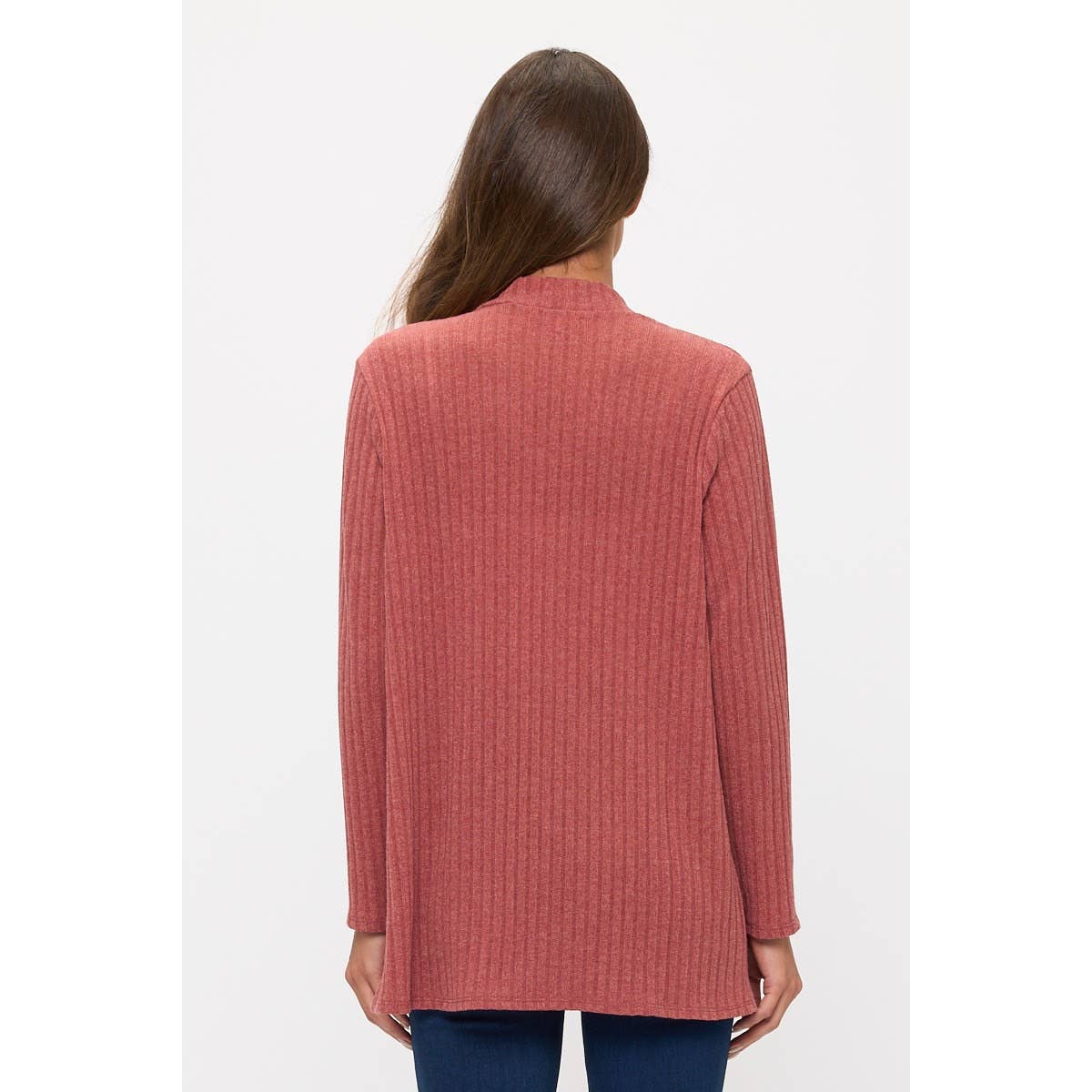 Mauve rib knit open cardigan