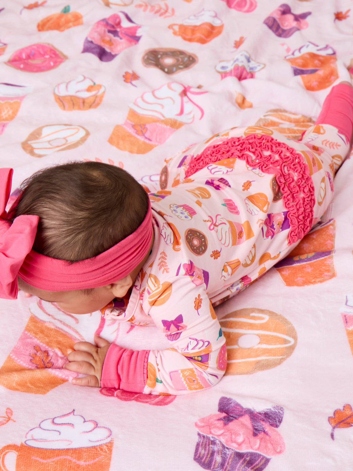 Baby Girls Bamboo Viscose Autumn Spice Convertible Ruffle One Piece Footie Pajama