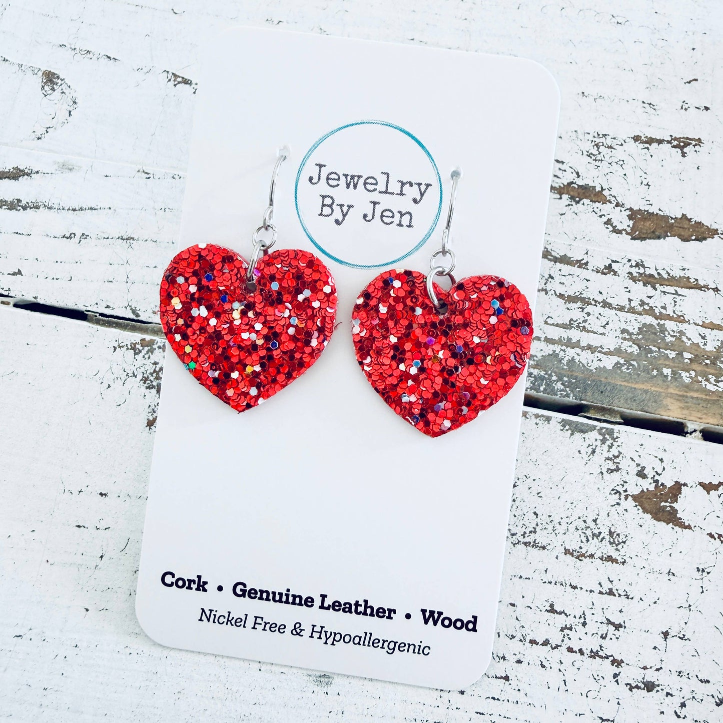 Heart Earrings: Red Confetti Glitter