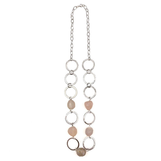 Silver-Plated Long Necklace With Chalcedony Stones