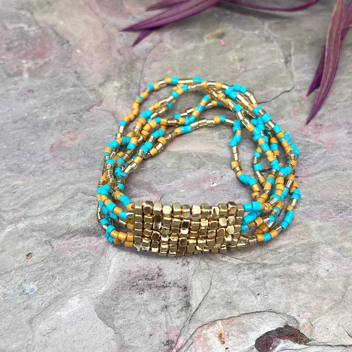 Turquoise water-Seed Bead Stretch Bracelet