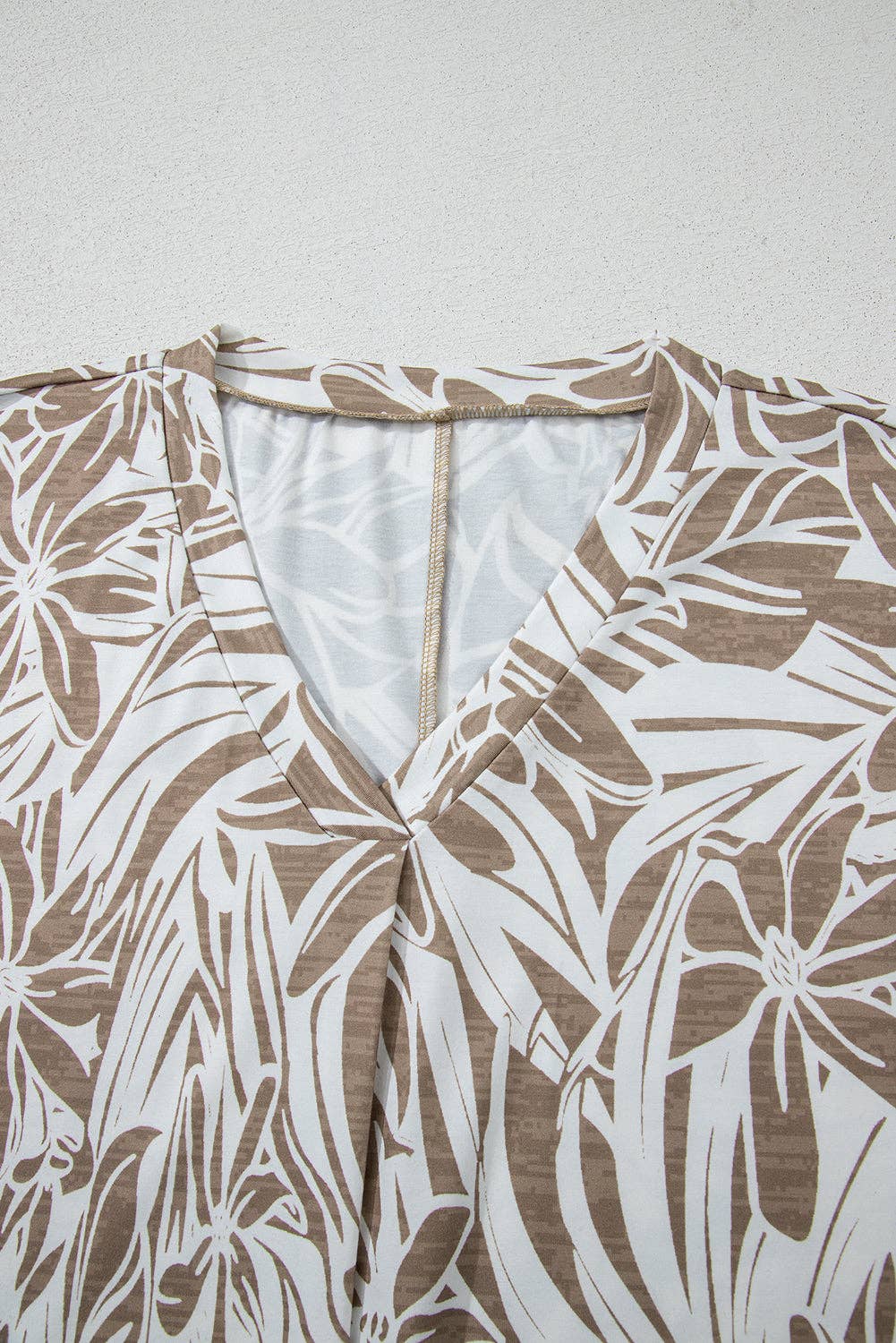 Khaki Floral Print V Neck Short Sleeve Blouse