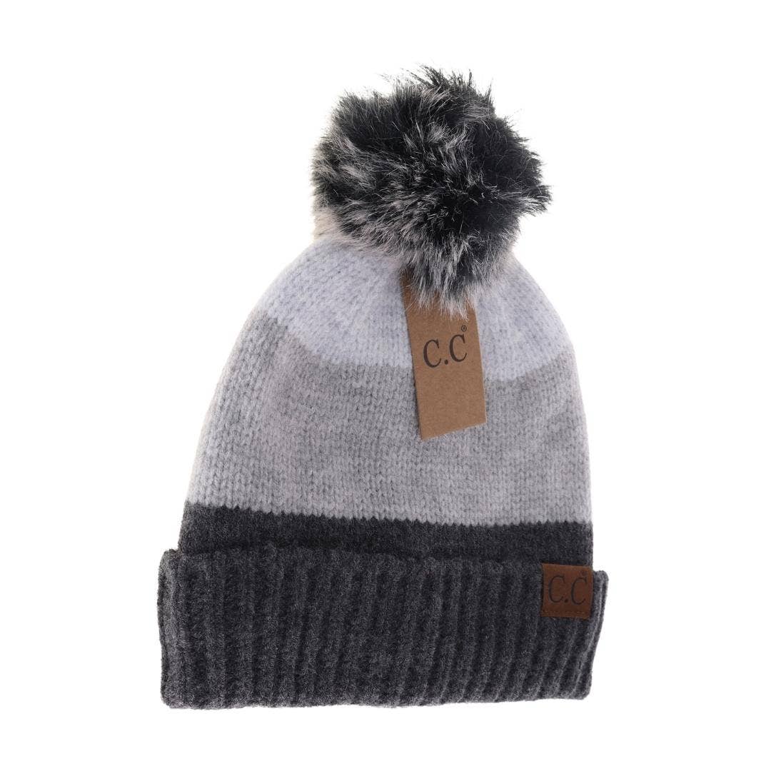 Multi Color Block Pom C.C Beanie