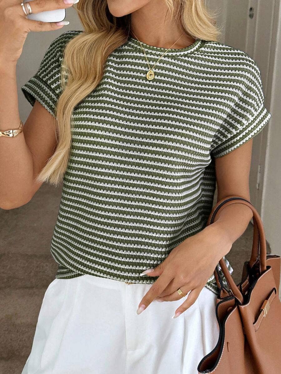 Striped Knit Crew Neck Top