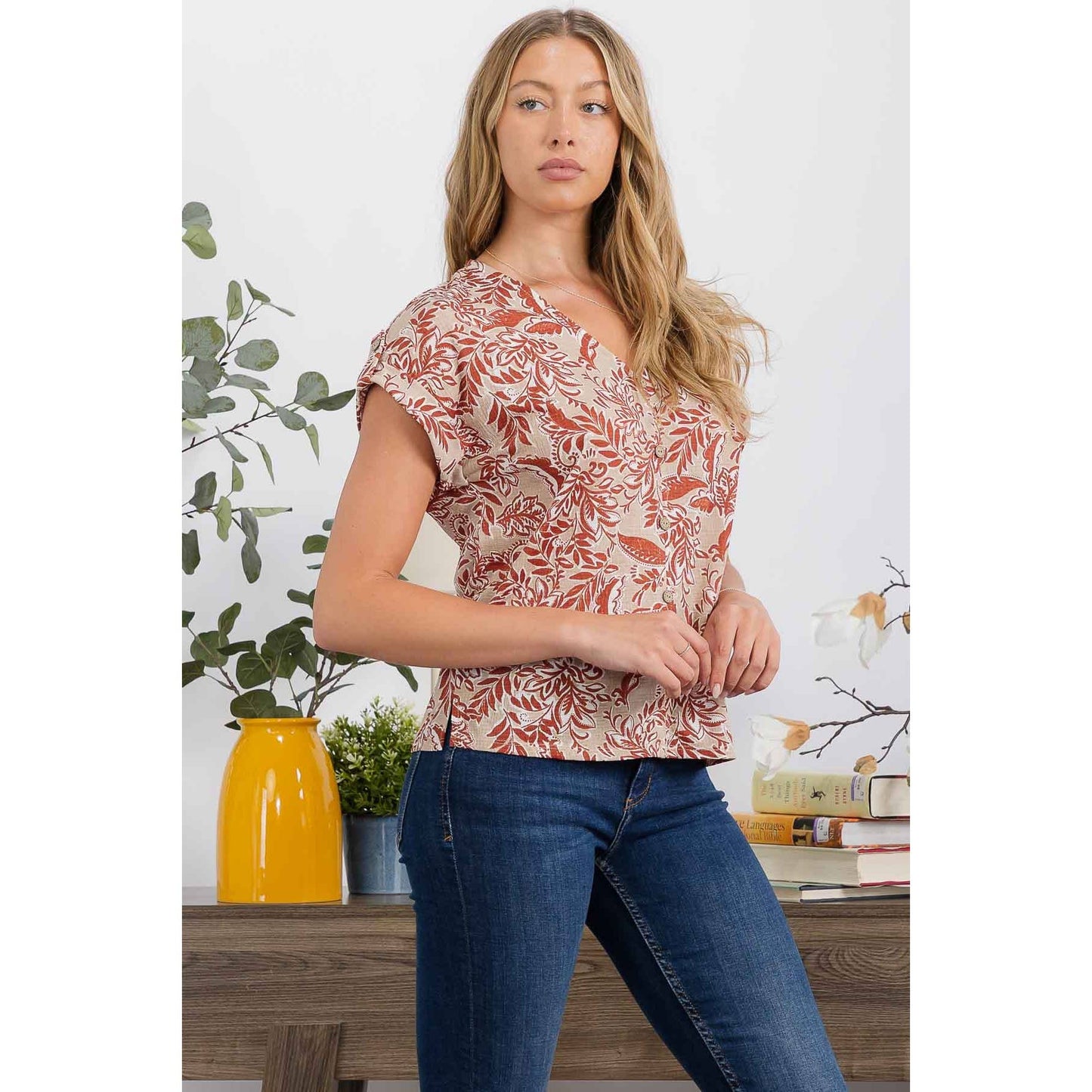 Floral v-neck dolman sleeve top