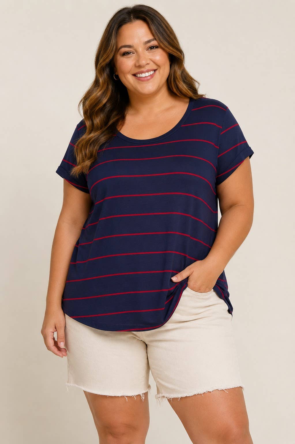 Plus size short sleeve striped top