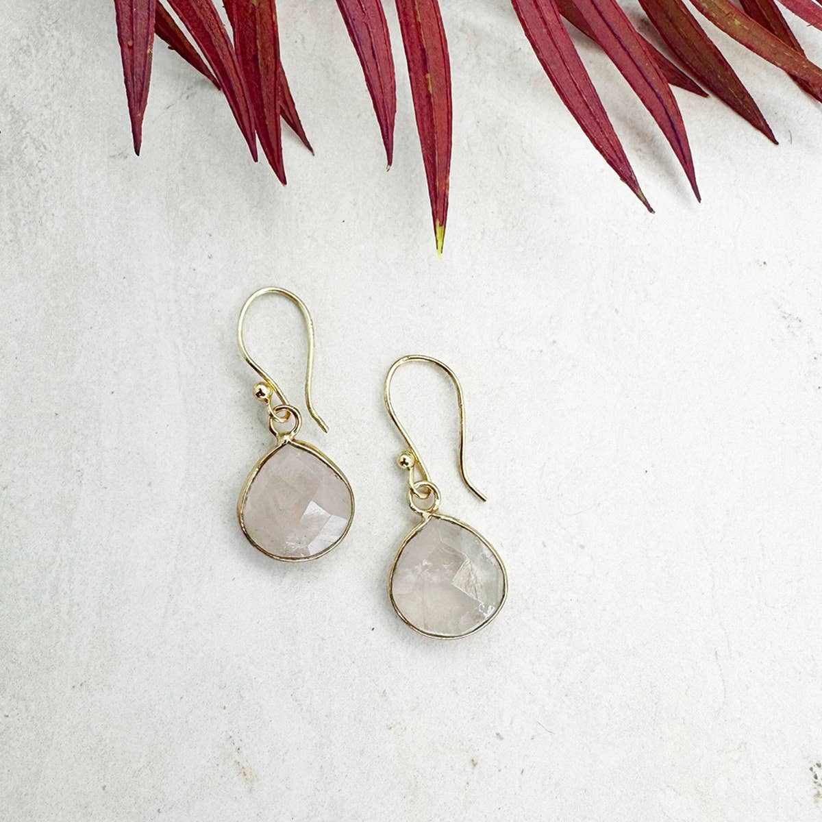 Earrings with Semi-Precious Stone - Rose Quartz