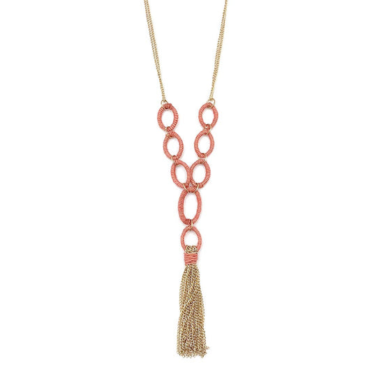 Long Chain Terracotta Tassel Necklace