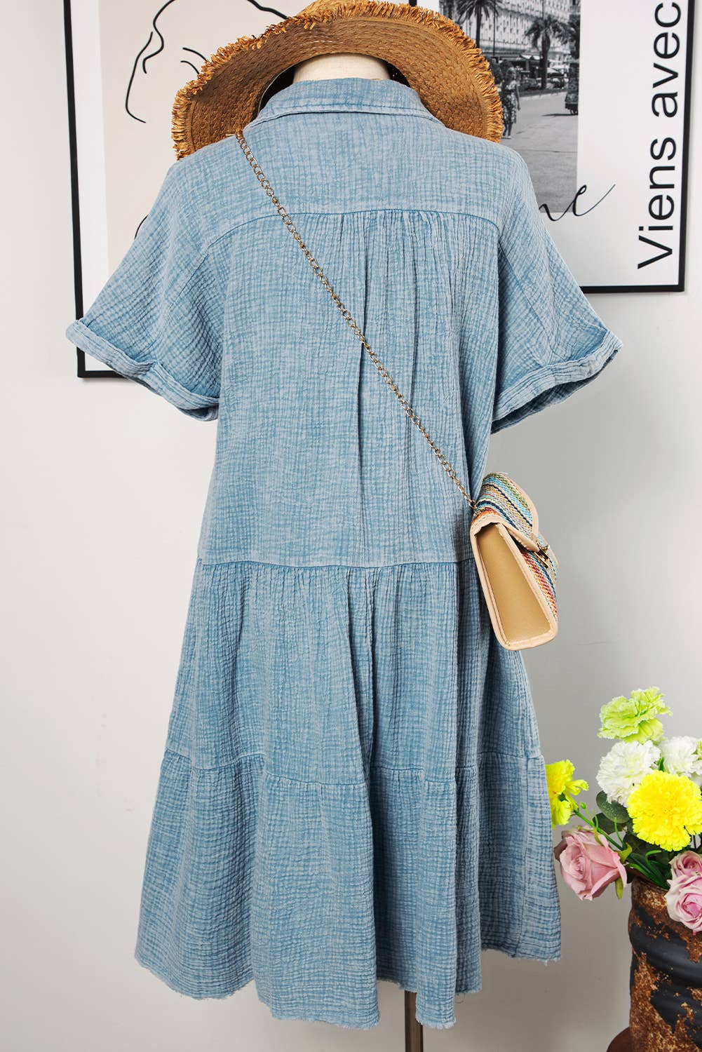 Mineral Wash Raw Hem Tiered Dress