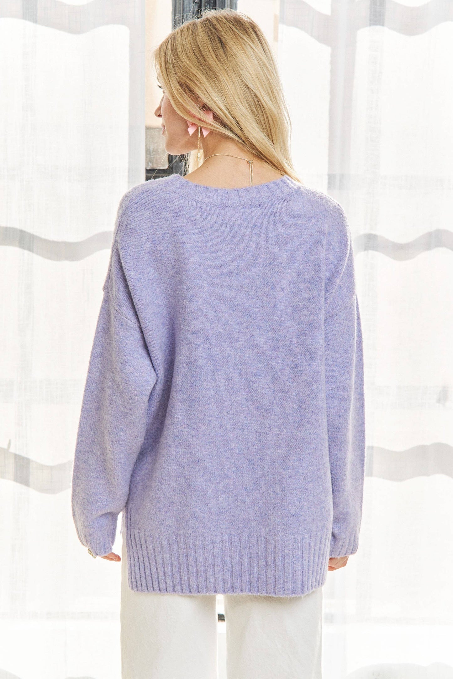 Lavender rib accent sweater