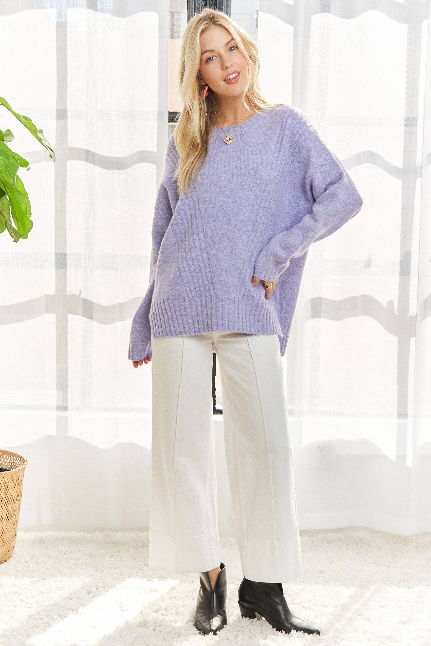 Lavender rib accent sweater