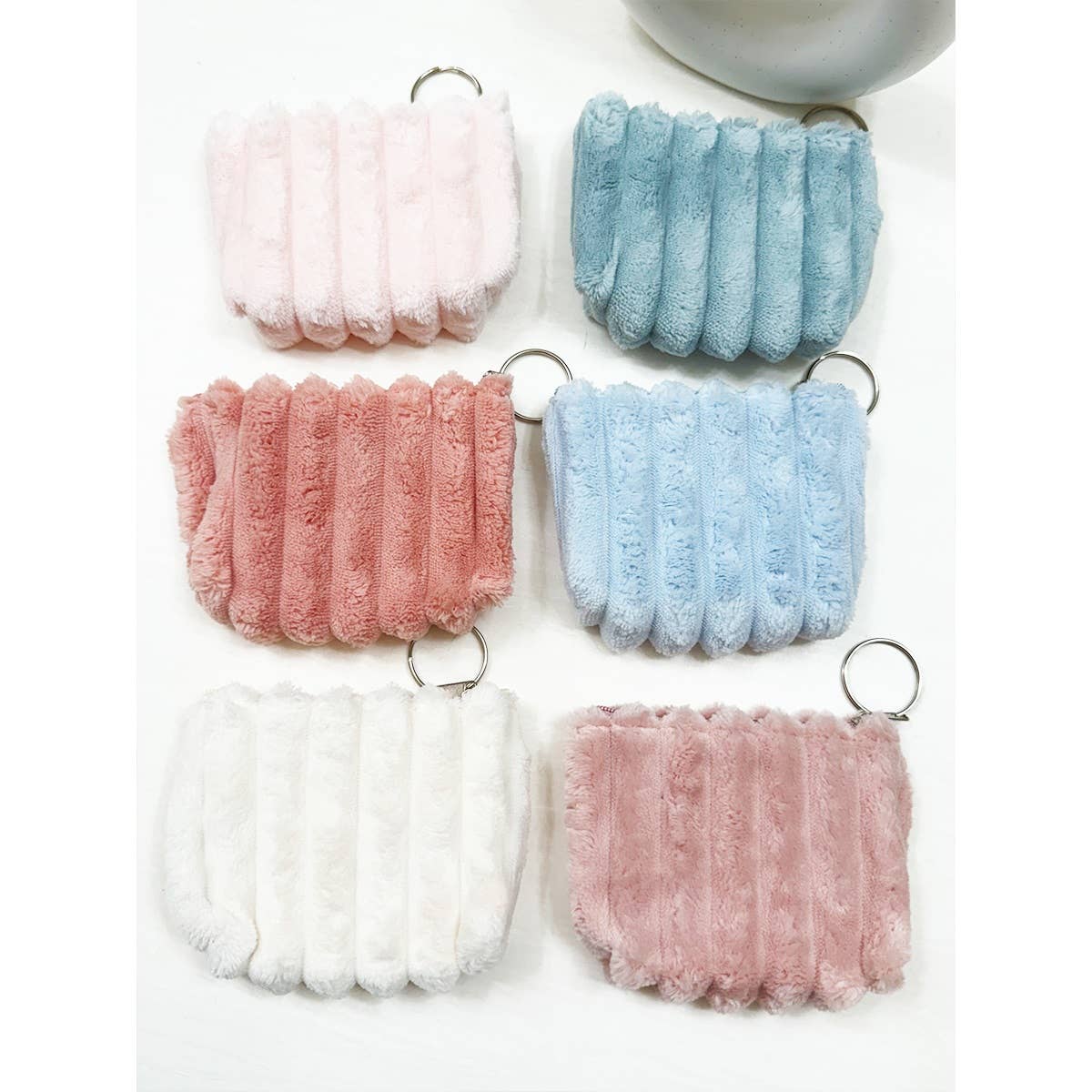 Embossed Faux Fur Coin Purse with Key Ring