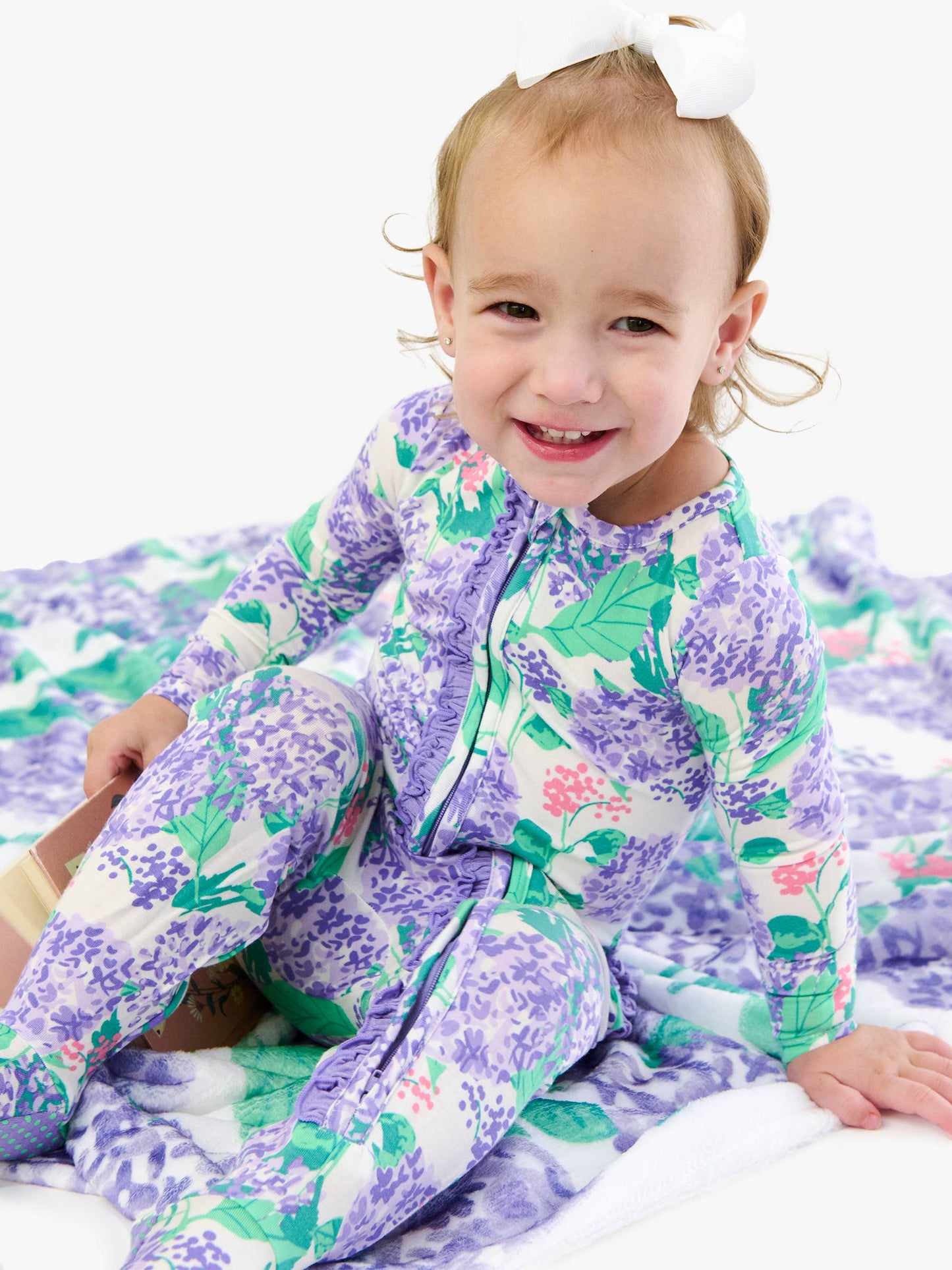 Purple Hydrangea Garden Footed Ruffle One Piece Pajama