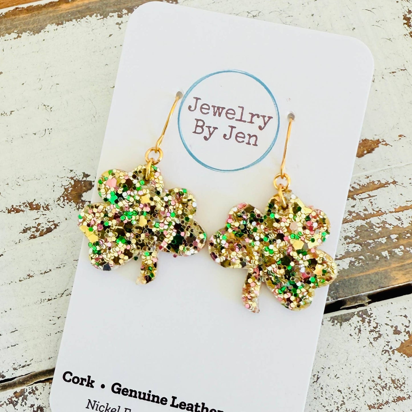 Shamrock Earrings: Irish Gold Glitter