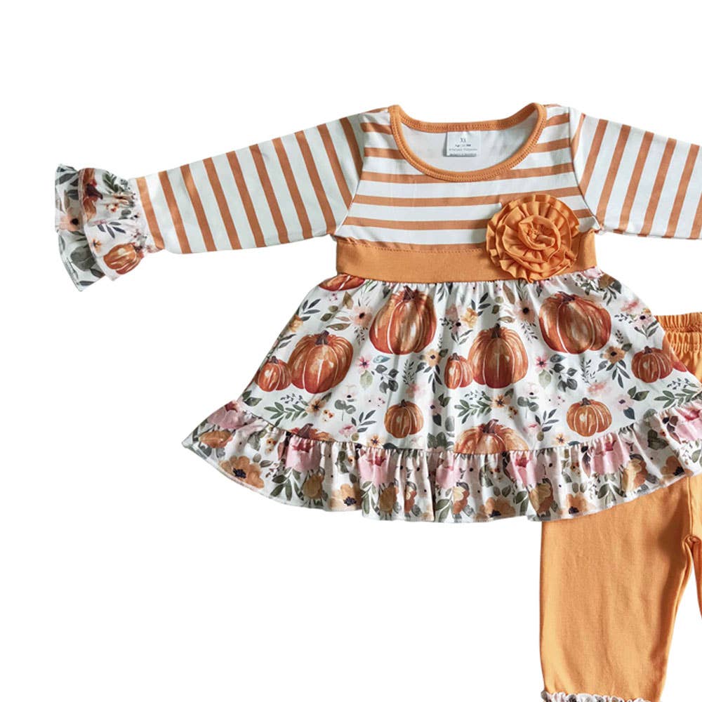 Baby girls fall orange pumpkin stripe pants sets