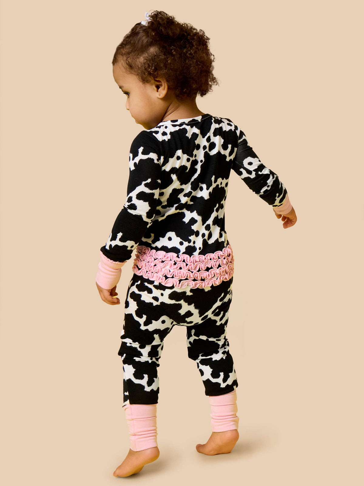 Baby Girls Bamboo Viscose Moo Crew Convertible Ruffle One Piece Footie Pajama