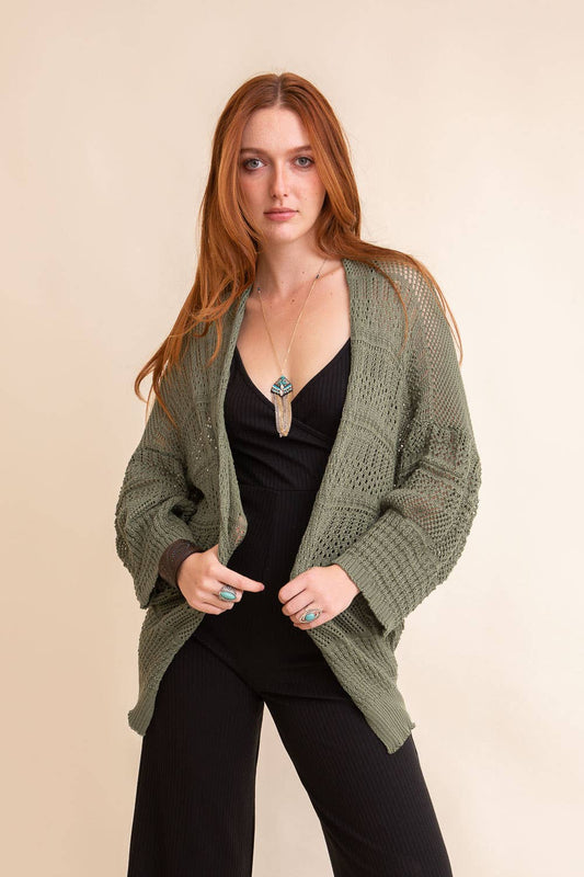 Moss Cozy Open-Front Knit Cardigan
