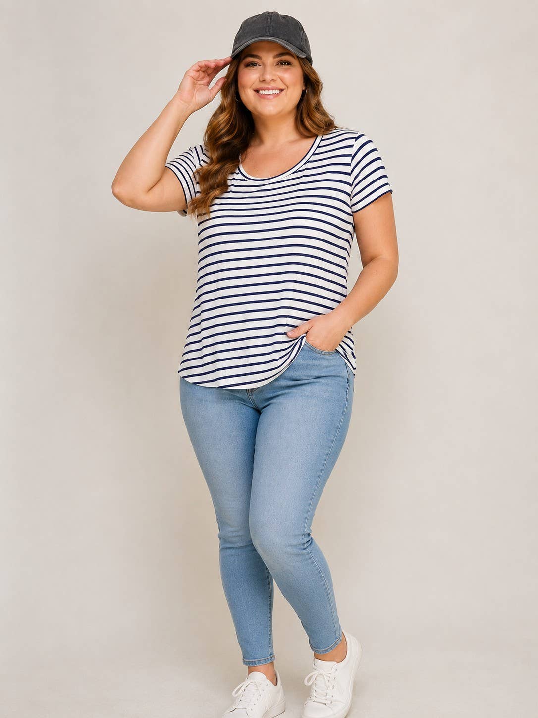 Plus size short sleeve striped top