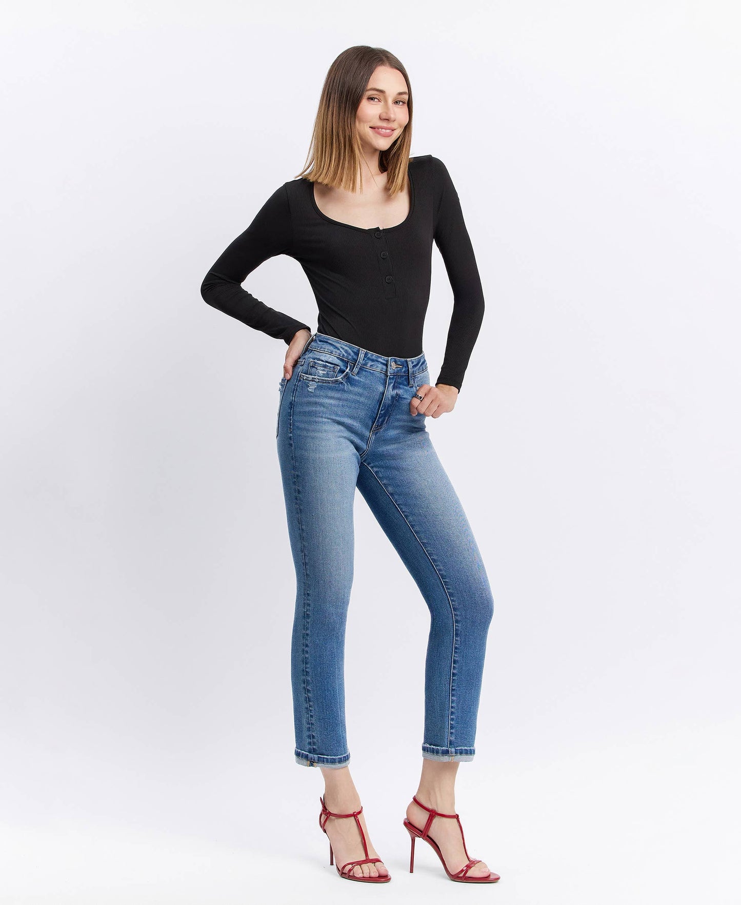 High Rise cuffed crop slim straight Vervet jeans