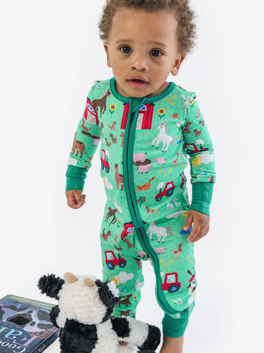 Boys Farm Friends Convertible One Piece Footie Pajama