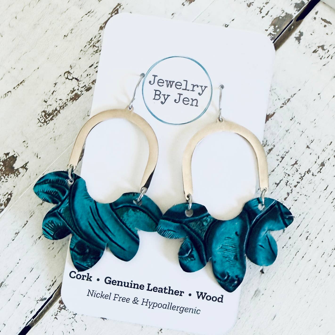 Split Flower Earrings: Aquamarine Tooled
