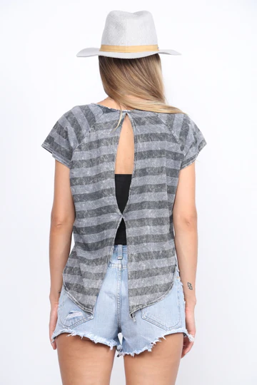 CHARCOAL EMBROIDERED CROSS TOP