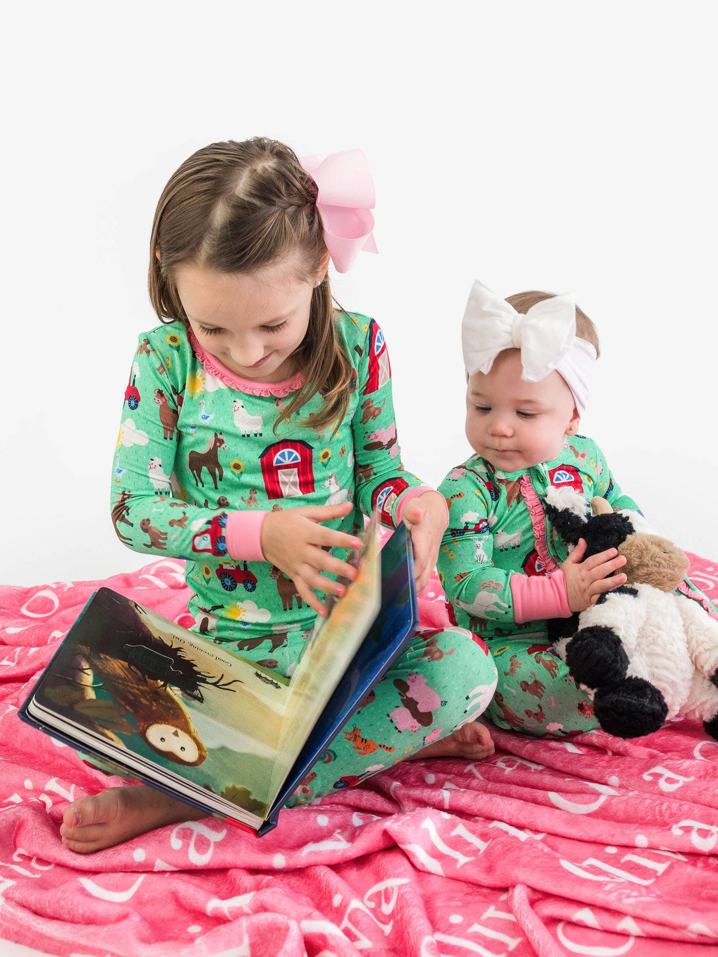 Girls Farm Friends Convertible Ruffle One Piece Footie Pajama